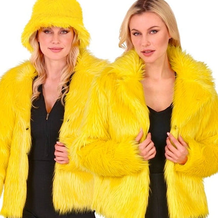 E-Carnavalskleding.nl Bontjas pluche dames geel kostuum Luuk