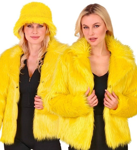 E-Carnavalskleding.nl Bontjas pluche dames geel kostuum Luuk