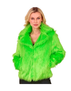 E-Carnavalskleding.nl Bontjas pluche dames neon groen kostuum Timo