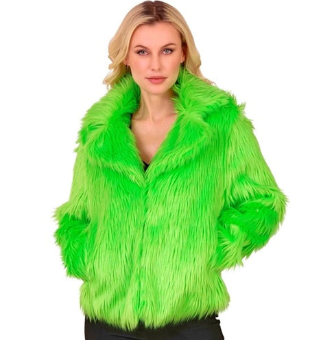 E-Carnavalskleding.nl Bontjas pluche dames neon groen kostuum Timo