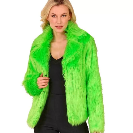E-Carnavalskleding.nl Bontjas pluche dames neon groen kostuum Timo