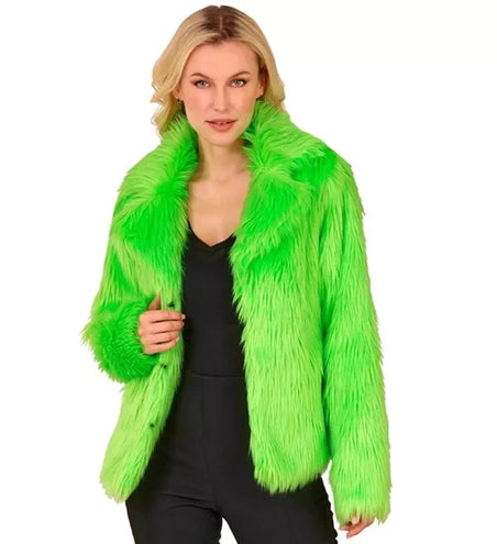 E-Carnavalskleding.nl Bontjas pluche dames neon groen kostuum Timo