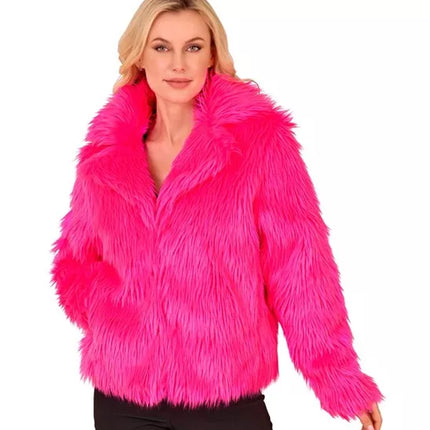 E-Carnavalskleding.nl Bontjas pluche dames neon roze kostuum Noah