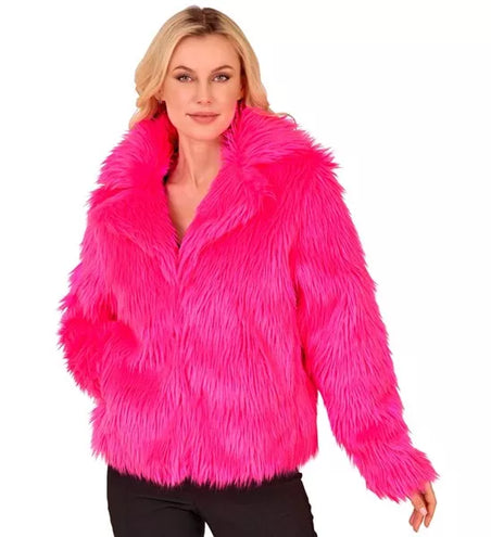 E-Carnavalskleding.nl Bontjas pluche dames neon roze kostuum Noah