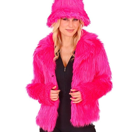 E-Carnavalskleding.nl Bontjas pluche dames neon roze kostuum Noah
