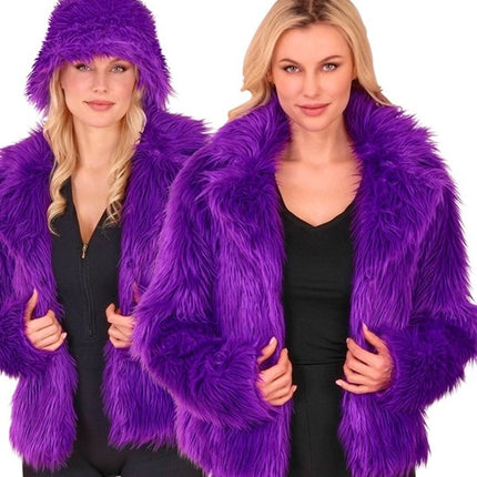 E-Carnavalskleding.nl Bontjas pluche dames paars kostuum Lara