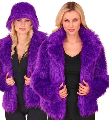 E-Carnavalskleding.nl Bontjas pluche dames paars kostuum Lara