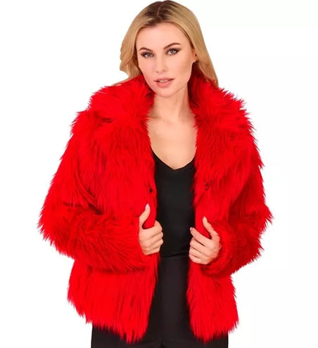 E-Carnavalskleding.nl Bontjas pluche dames rood kostuum Fleur