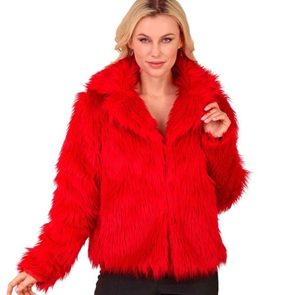 E-Carnavalskleding.nl Bontjas pluche dames rood kostuum Fleur