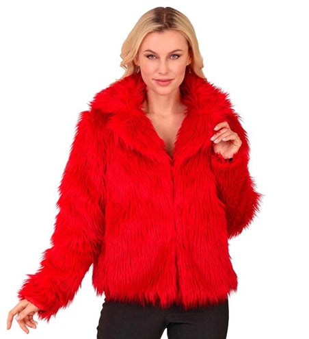 E-Carnavalskleding.nl Bontjas pluche dames rood kostuum Fleur