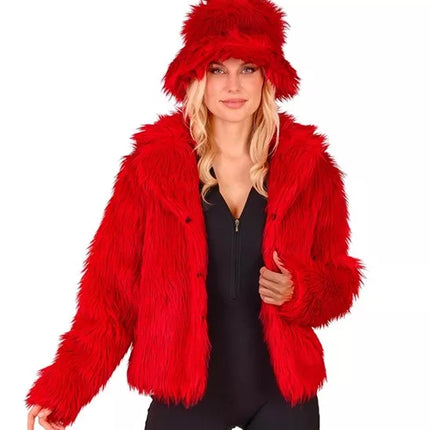 E-Carnavalskleding.nl Bontjas pluche dames rood kostuum Fleur
