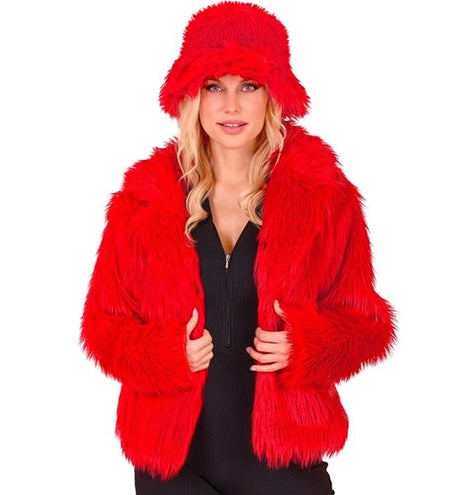 E-Carnavalskleding.nl Bontjas pluche dames rood kostuum Fleur