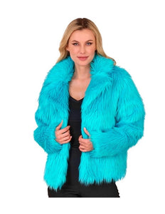 E-Carnavalskleding.nl Bontjas pluche dames turquoise kostuum Isa