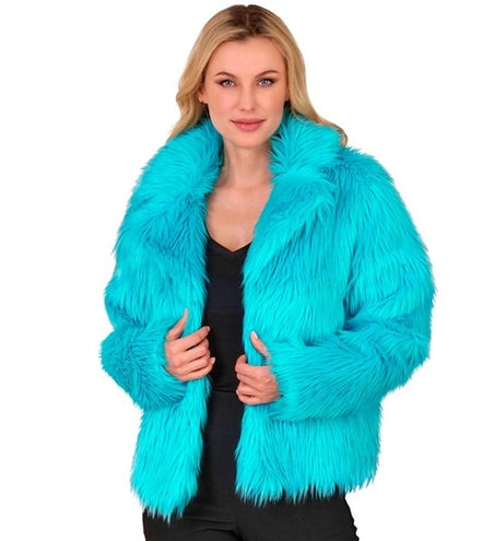 E-Carnavalskleding.nl Bontjas pluche dames turquoise kostuum Isa