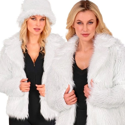 E-Carnavalskleding.nl Bontjas pluche dames wit kostuum Mees