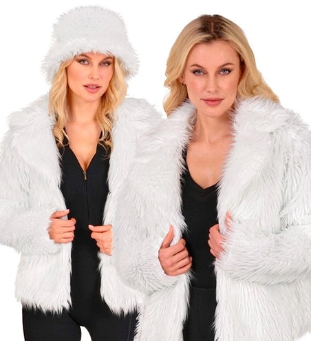 E-Carnavalskleding.nl Bontjas pluche dames wit kostuum Mees