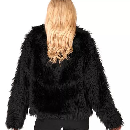 E-Carnavalskleding.nl Bontjas pluche dames zwart kostuum Sanne