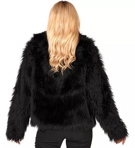 E-Carnavalskleding.nl Bontjas pluche dames zwart kostuum Sanne