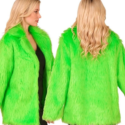 E-Carnavalskleding.nl Bontjas pluche neon groen kostuum Olivia