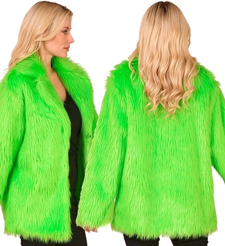 E-Carnavalskleding.nl Bontjas pluche neon groen kostuum Olivia