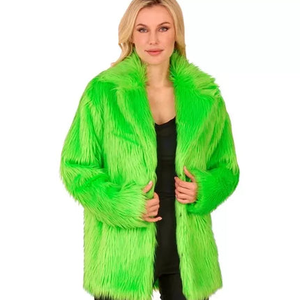 E-Carnavalskleding.nl Bontjas pluche neon groen kostuum Olivia