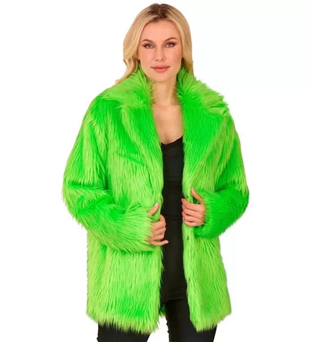 E-Carnavalskleding.nl Bontjas pluche neon groen kostuum Olivia