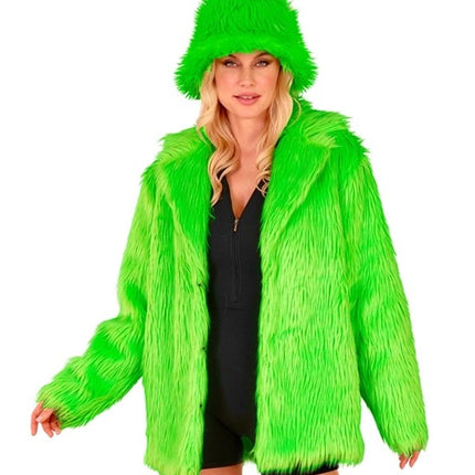 E-Carnavalskleding.nl Bontjas pluche neon groen kostuum Olivia