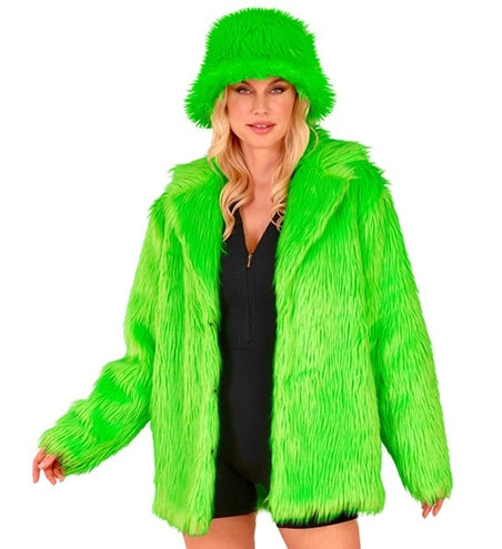 E-Carnavalskleding.nl Bontjas pluche neon groen kostuum Olivia