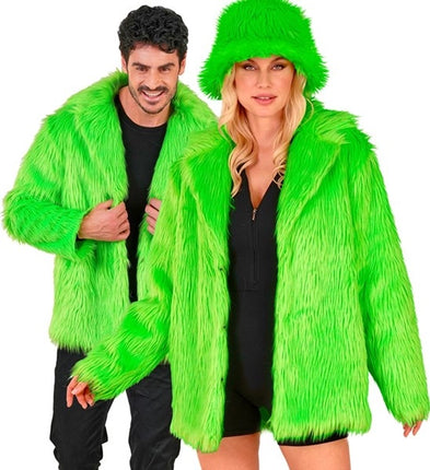E-Carnavalskleding.nl Bontjas pluche neon groen kostuum Olivia