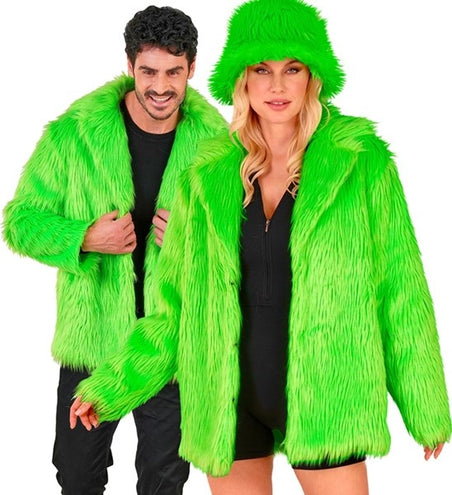 E-Carnavalskleding.nl Bontjas pluche neon groen kostuum Olivia