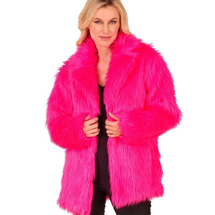 E-Carnavalskleding.nl Bontjas pluche neon roze kostuum Lotte
