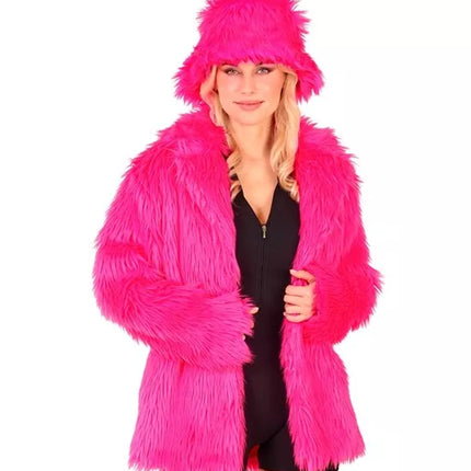 E-Carnavalskleding.nl Bontjas pluche neon roze kostuum Lotte