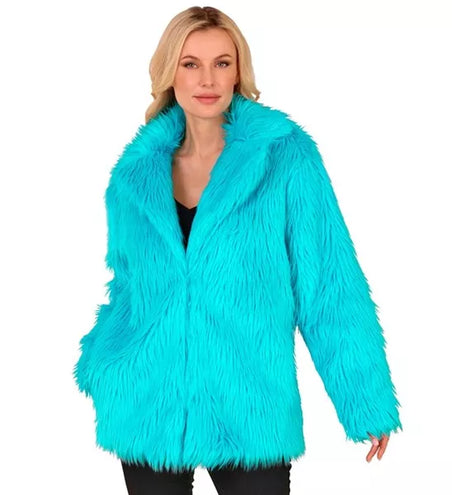 E-Carnavalskleding.nl Bontjas pluche turquoise kostuum Gijs