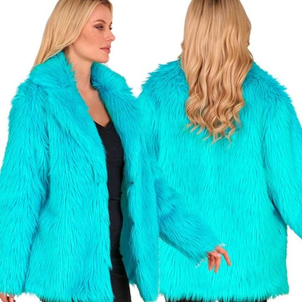 E-Carnavalskleding.nl Bontjas pluche turquoise kostuum Gijs
