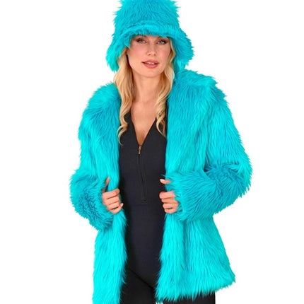 E-Carnavalskleding.nl Bontjas pluche turquoise kostuum Gijs