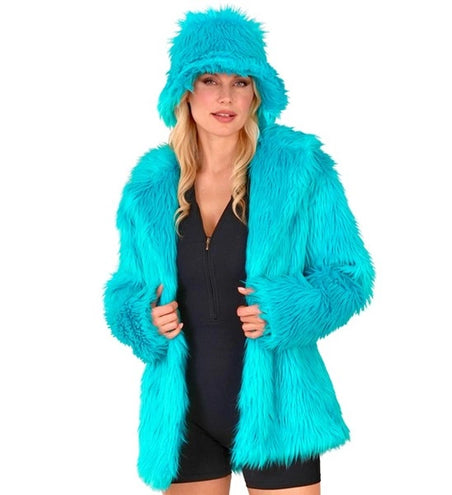 E-Carnavalskleding.nl Bontjas pluche turquoise kostuum Gijs