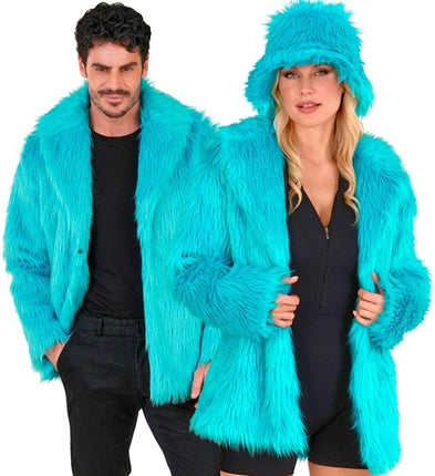 E-Carnavalskleding.nl Bontjas pluche turquoise kostuum Gijs
