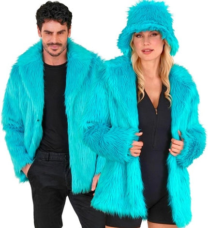 E-Carnavalskleding.nl Bontjas pluche turquoise kostuum Gijs