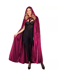 E-Carnavalskleding.nl Bordeaux fluwelen cape met kap 140cm Ilse