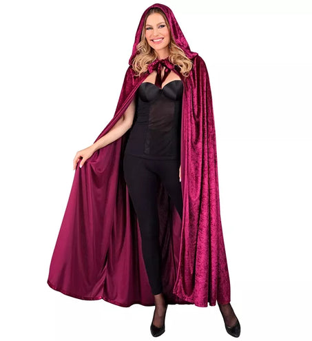 E-Carnavalskleding.nl Bordeaux fluwelen cape met kap 140cm Ilse