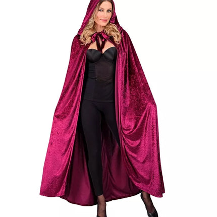 E-Carnavalskleding.nl Bordeaux fluwelen cape met kap 140cm Ilse