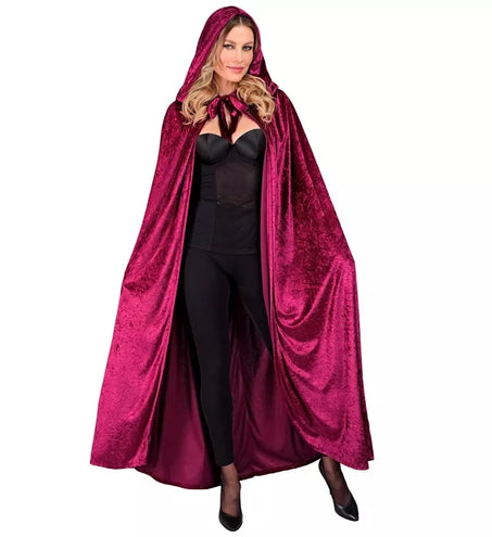 E-Carnavalskleding.nl Bordeaux fluwelen cape met kap 140cm Ilse