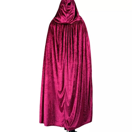 E-Carnavalskleding.nl Bordeaux fluwelen cape met kap 140cm Ilse