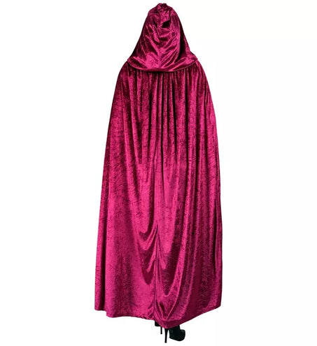 E-Carnavalskleding.nl Bordeaux fluwelen cape met kap 140cm Ilse
