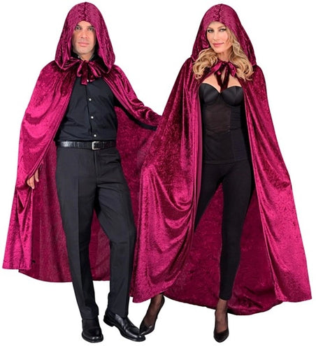 E-Carnavalskleding.nl Bordeaux fluwelen cape met kap 140cm Ilse