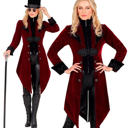 E-Carnavalskleding.nl Bordeaux fluwelen gothic jas dame kostuum Niels