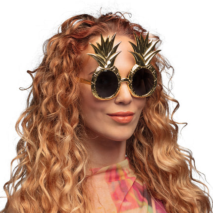 E-Carnavalskleding.nl Bril Ananas goud