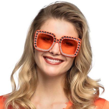 E-Carnavalskleding.nl Bril Bling bling oranje