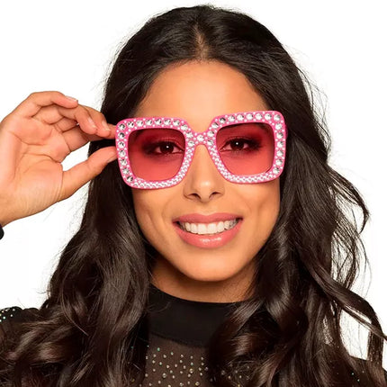 E-Carnavalskleding.nl Bril roze met strass Fleur