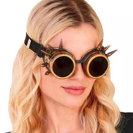 E-Carnavalskleding.nl Bril steampunk antiek goud gespijkerd Pim